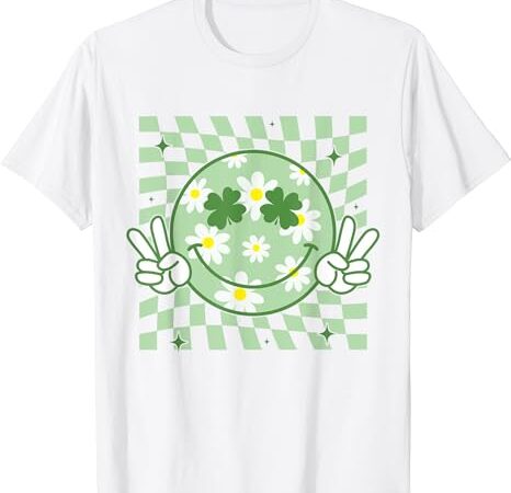 Groovy shamrock smile face st patricks day men kids funny t-shirt