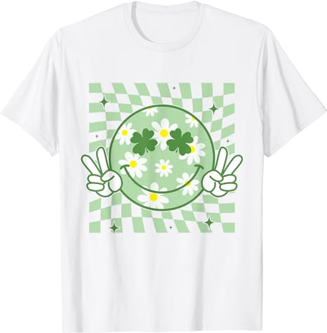 Groovy Shamrock Smile Face St Patricks Day Men Kids Funny T-Shirt