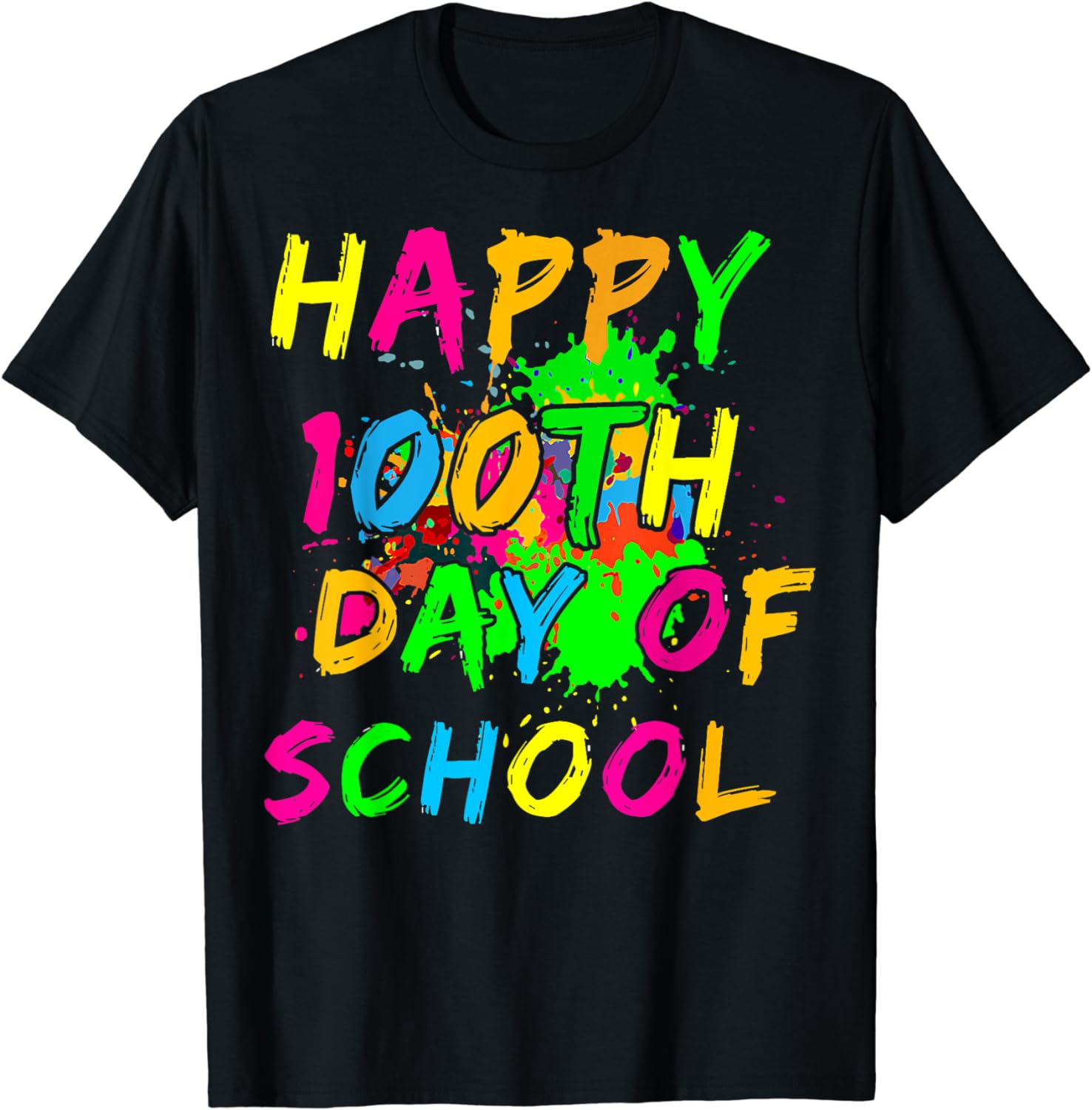 Happy 100th Day Of School Paint Splatter Effect Glow Kids T-Shirt - Buy ...