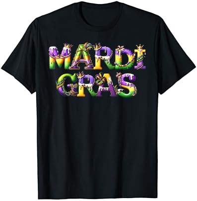 Happy mardi gras 2024 new orleans fleur de lis mask beads t-shirt