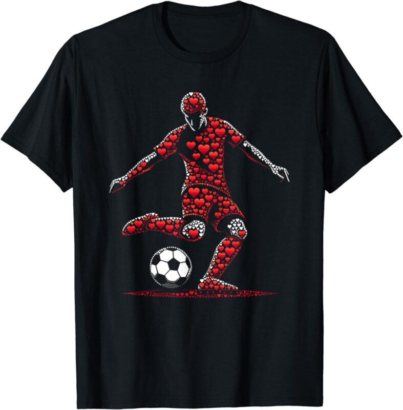 Heart Soccer Player Football Mens Kids Boys Valentine Soccer T-Shirt