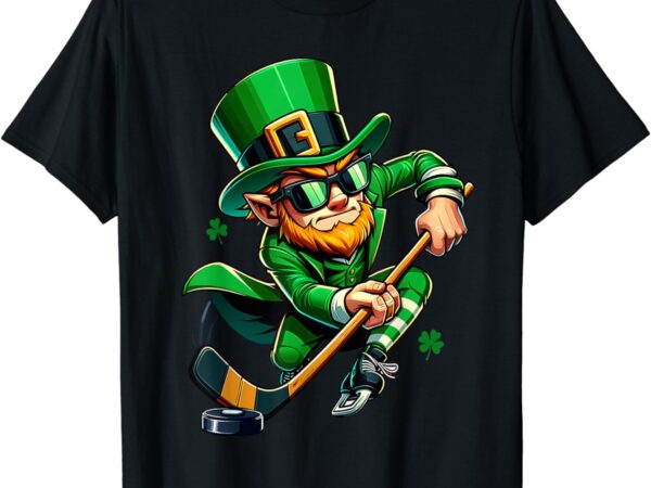 Leprechaun playing hockey st patricks day sport mens boys t-shirt