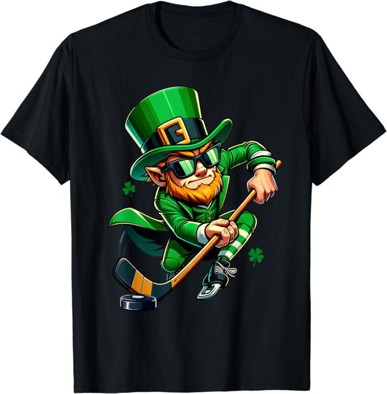 Leprechaun Playing Hockey St Patricks Day Sport Mens Boys T-Shirt