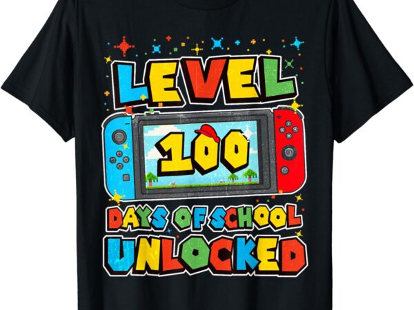 Level 100 days of school unlocked boys gamer video games t-shirt