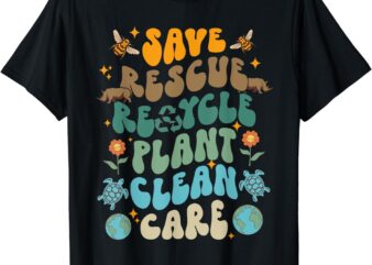 Retro Groovy Save Bees Rescue Animals Recycle Fun Earth Day T-Shirt