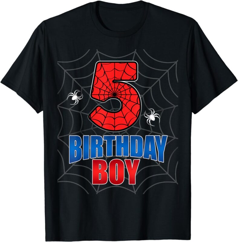 Spider Web Five 5 Years Old 5th Birthday Boy Party Kids T-Shirt