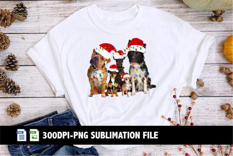 Merry Christmas, Dog Christmas Sublimation T-shirt Design Print Template