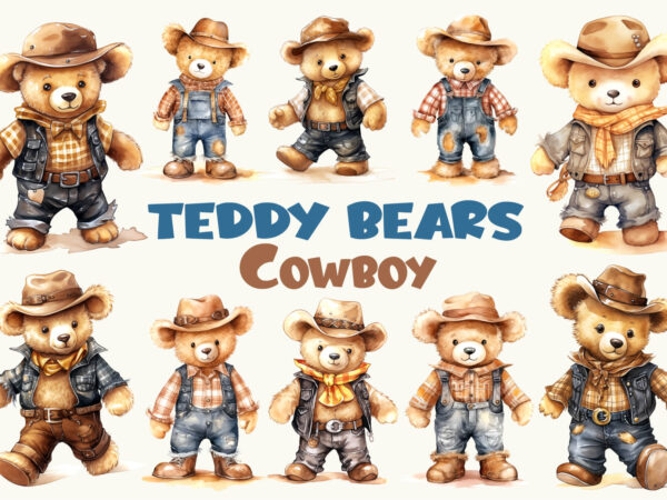 Teddy bear cowboy. watercolor. t shirt designs for sale