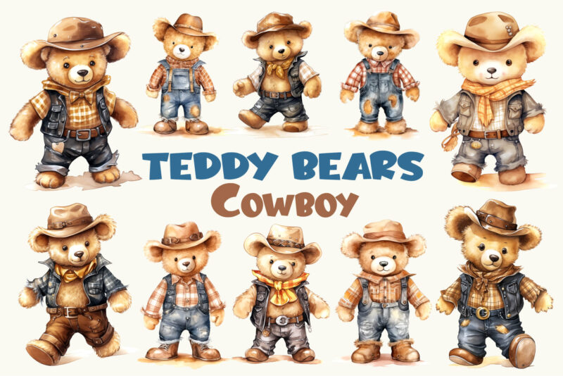 Teddy bear Cowboy. Watercolor.