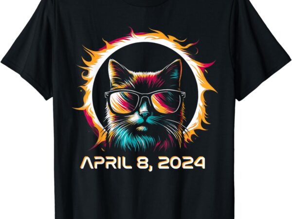 Total solar eclipse shirt 2024 cat in astronomy glasses t-shirt