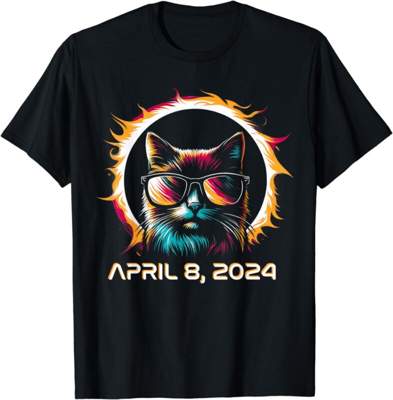 Total Solar Eclipse Shirt 2024 Cat in Astronomy Glasses T-Shirt