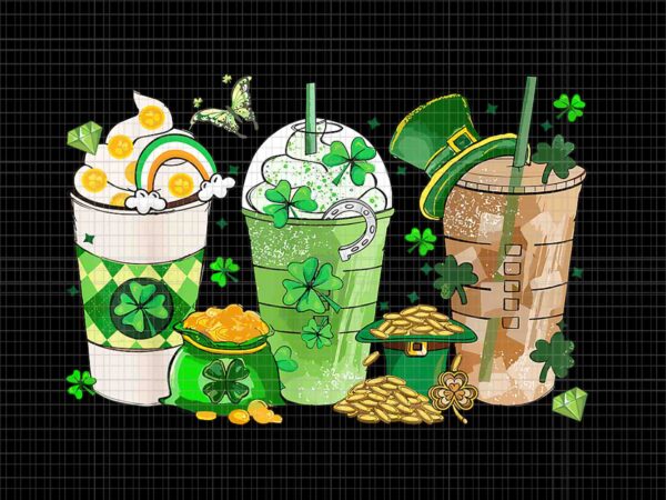 Ice coffee lover irish st patrick’s day png, latte lucky coffee png, ice coffee shamrock png t shirt design for sale