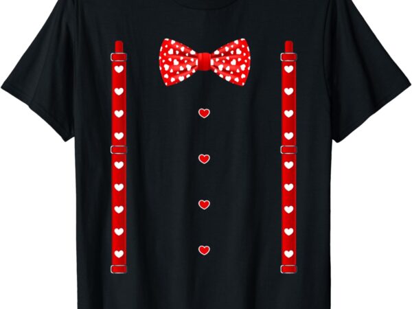 Valentines day red hearts bow tie suspenders costume t-shirt