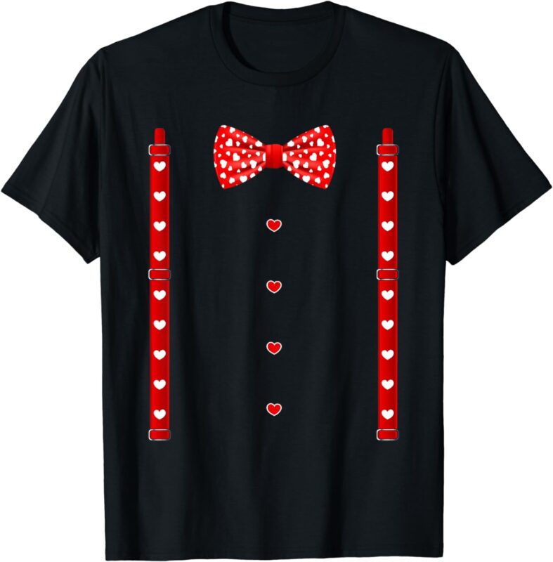 Valentines Day Red Hearts Bow Tie Suspenders Costume T-Shirt