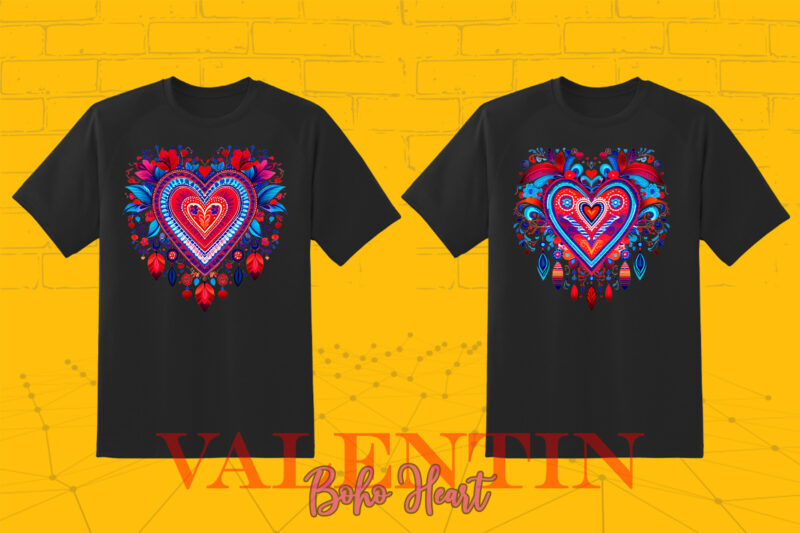 Vintage Boho Heart Illustration T-shirt Clipart Bundle