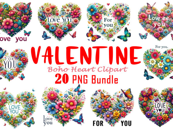 Flowerish boho heart t-shirt illustration bundle