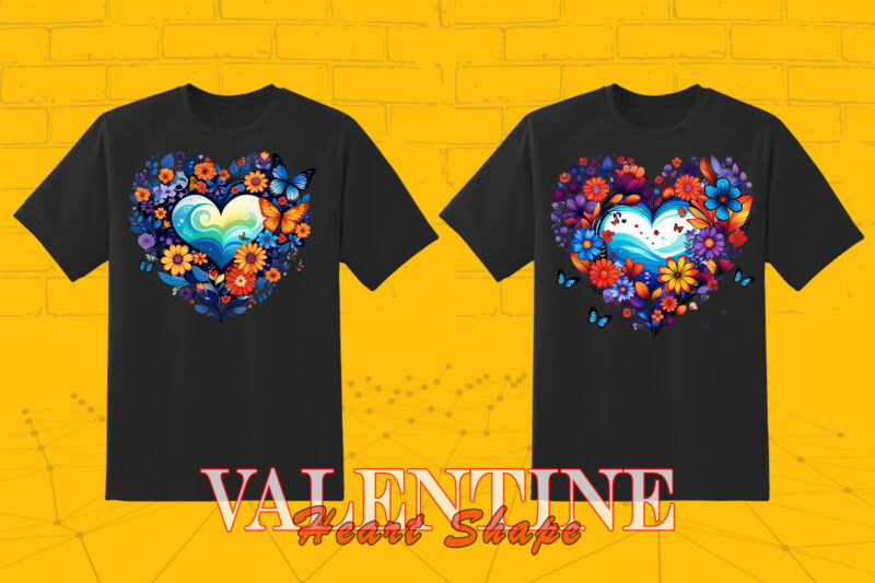 Valentines Day Boho Heart Illustration T-shirt Design Bundle