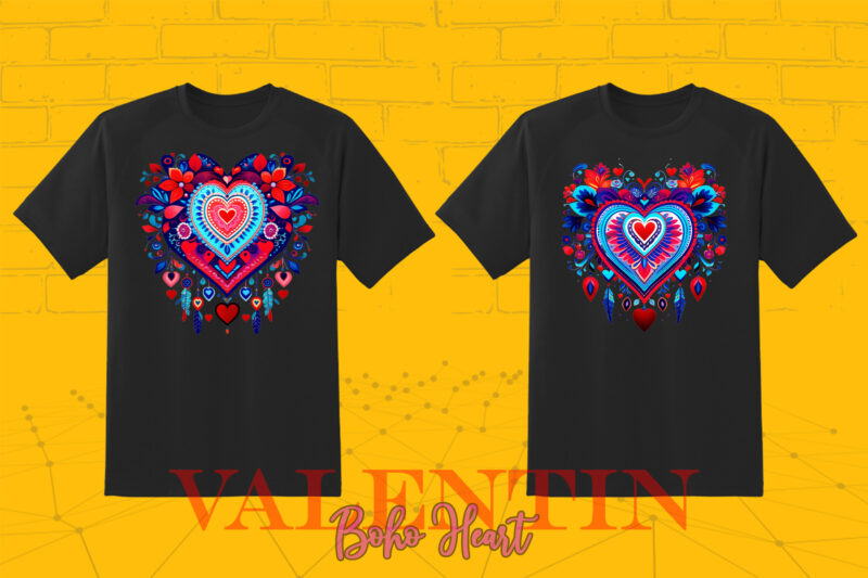 Vintage Boho Heart Illustration T-shirt Clipart Bundle