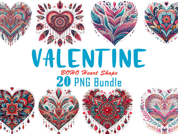 Vintage boho heart illustration t-shirt clipart bundle