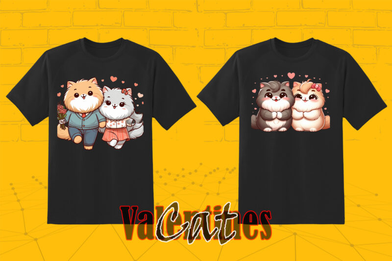 Valentines day Cute Cat Couple Illustration T-shirt Clipart Bundle