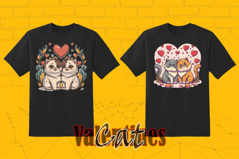 Valentines Day Loving Cat Couple Illustration T-shirt Clipart Bundle Perfect for Stylish T-Shirt Design