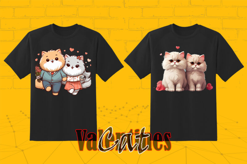 Cute Cat Couple Illustration T-shirt Clipart