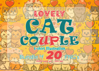 Valentines Day Loving Cat Couple Illustration T-shirt Clipart Bundle