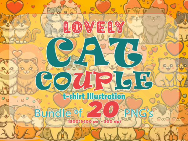 Valentines day loving cat couple illustration t-shirt clipart bundle