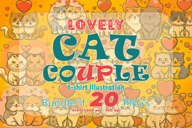 Valentines Day Loving Cat Couple Illustration T-shirt Clipart Bundle