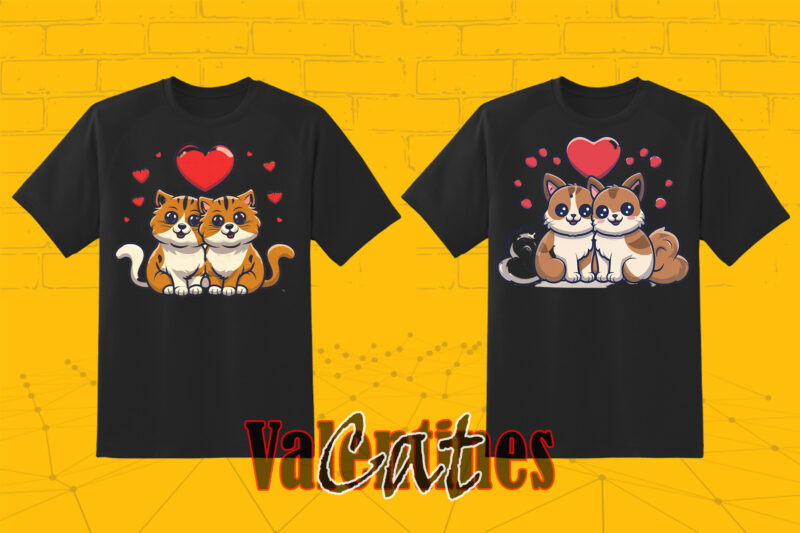 Valentines Day Loving Cat Couple Illustration T-shirt Clipart Bundle