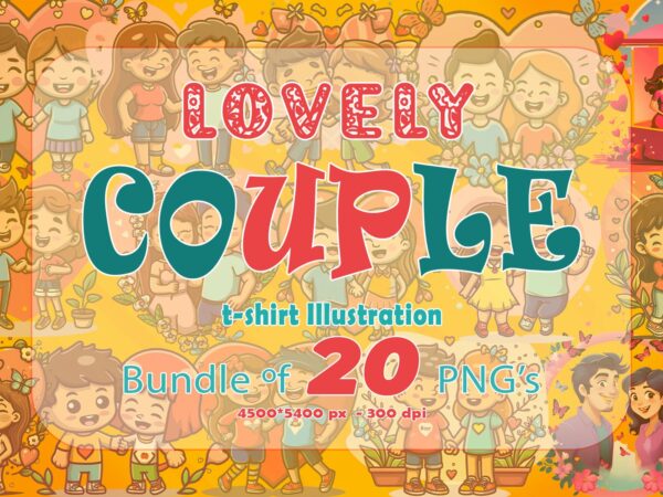 Fantasy valentine abstract cute couple illustration t-shirt design bundle