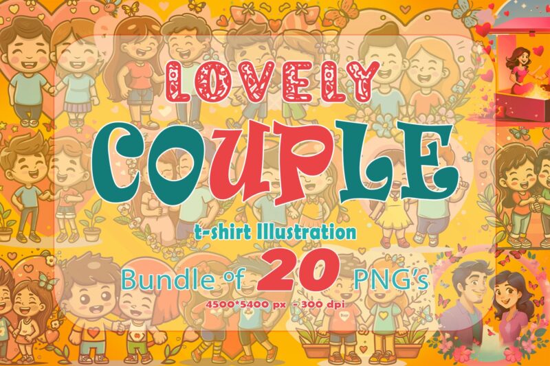 Fantasy Valentine Abstract Cute Couple Illustration T-Shirt Design Bundle