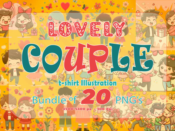 Loving couple illustration t-shirt clipart bundle