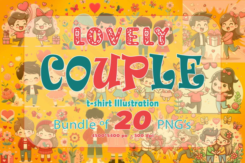 Loving Couple Illustration T-shirt Clipart Bundle