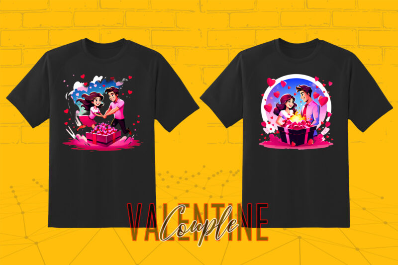 Fantasy Valentine Abstract Cute Couple Illustration T-Shirt Design Bundle