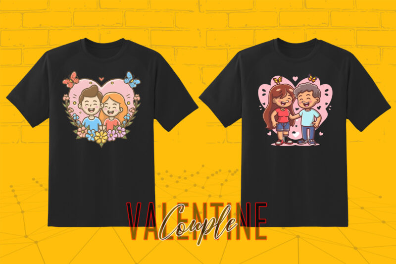 Fantasy Valentine Abstract Cute Couple Illustration T-Shirt Design Bundle