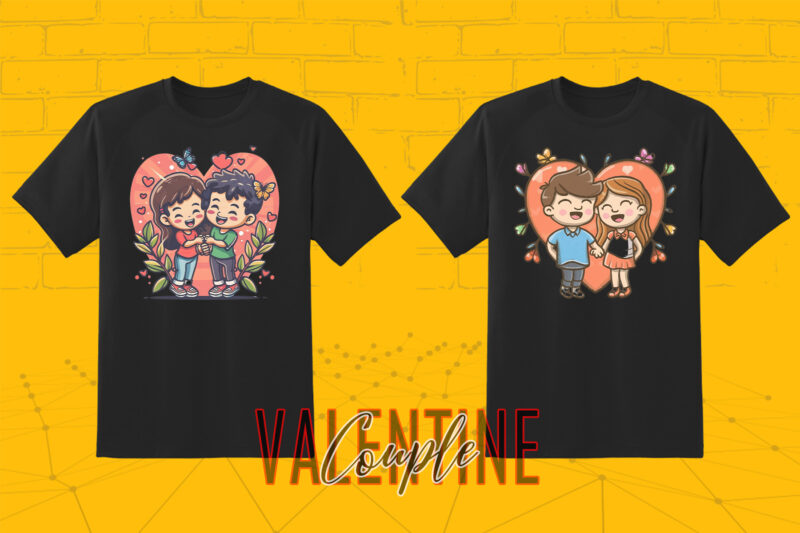 Fantasy Valentine Abstract Cute Couple Illustration T-Shirt Design Bundle