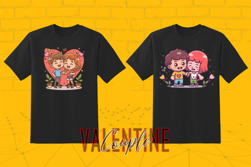 Fantasy Valentine Abstract Cute Couple Illustration T-Shirt Design Bundle