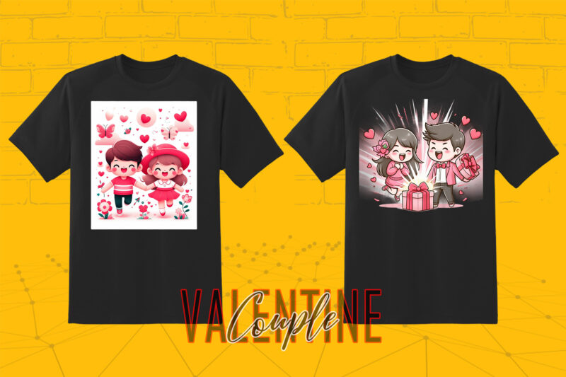 Loving Couple Illustration T-shirt Clipart Bundle