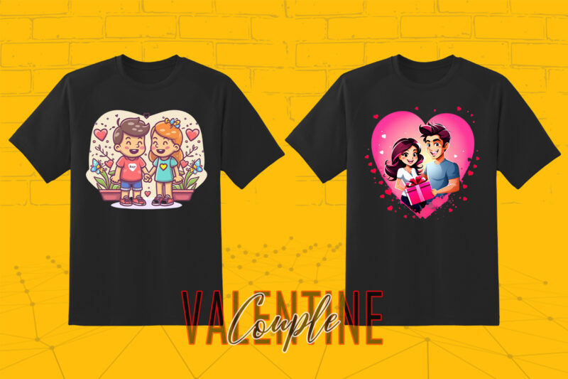 Fantasy Valentine Abstract Cute Couple Illustration T-Shirt Design Bundle