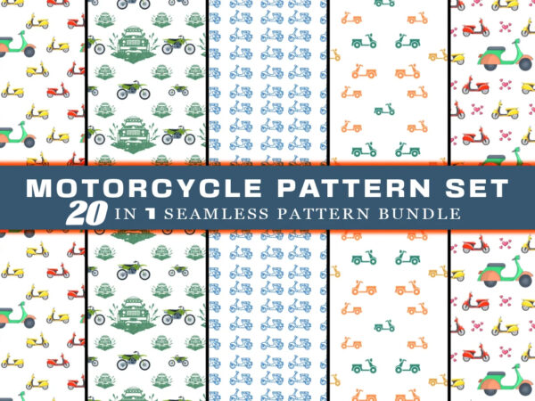 Motorcycle seamless pattern bundle clipart for print on demand websites t shirt designs for sale