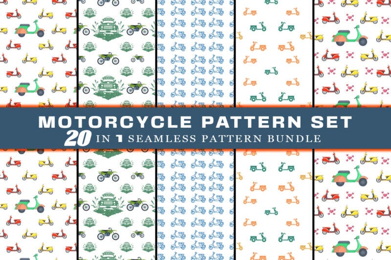 Motorcycle Seamless Pattern Bundle Clipart for Print on Demand Websites