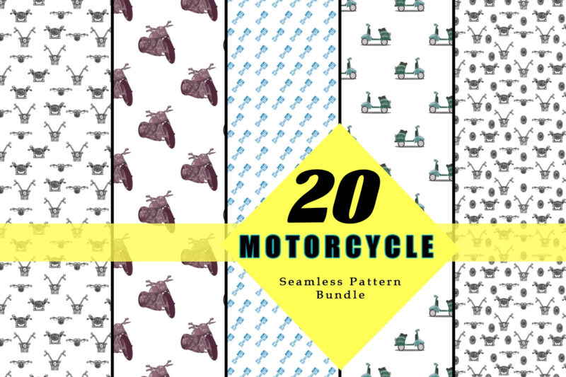 Motorcycle Seamless Pattern Bundle Clipart for Print on Demand Websites