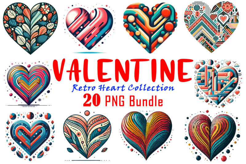 Valentines Day Boho Heart Illustration T-shirt Design Bundle