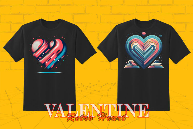 Cartoon Valentines Day Boho Heart Illustration T-shirt Bundle