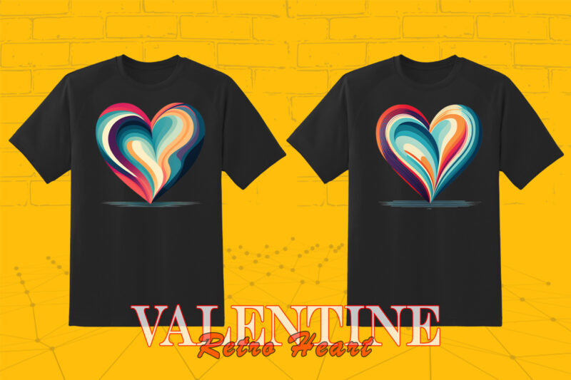 Fantasy Valentine Abstract Retro Vintage Heart Illustration T-Shirt Design Inspiration Bundle