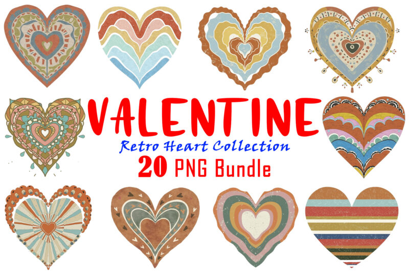 Valentines Day Retro Heart Illustration T-shirt Clipart crafted for Print on Demand websites