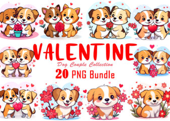 Valentines Day Dog Couple Cartoon Character Illustration T-shirt Clipart for Your T-Shirt crafted for Print on Demand websites