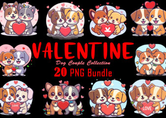 Love for Valentines Day Dog Couple Cartoon Character Illustration Bundle