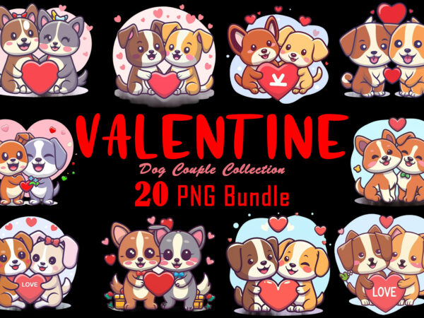 Love for valentines day dog couple cartoon character illustration bundle t shirt vector graphic